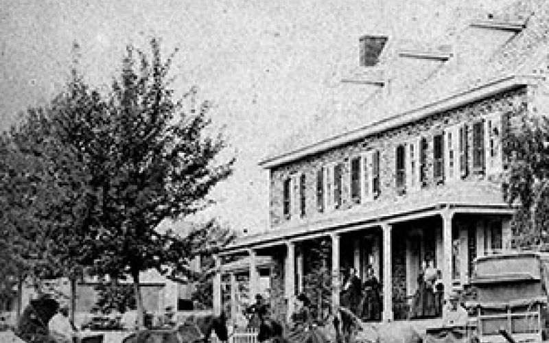 A black and white image of the Golden Ball Tavern