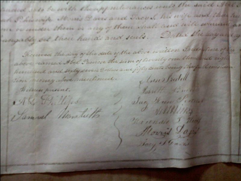 photo of center bottom of 1865 indenture showing receipt