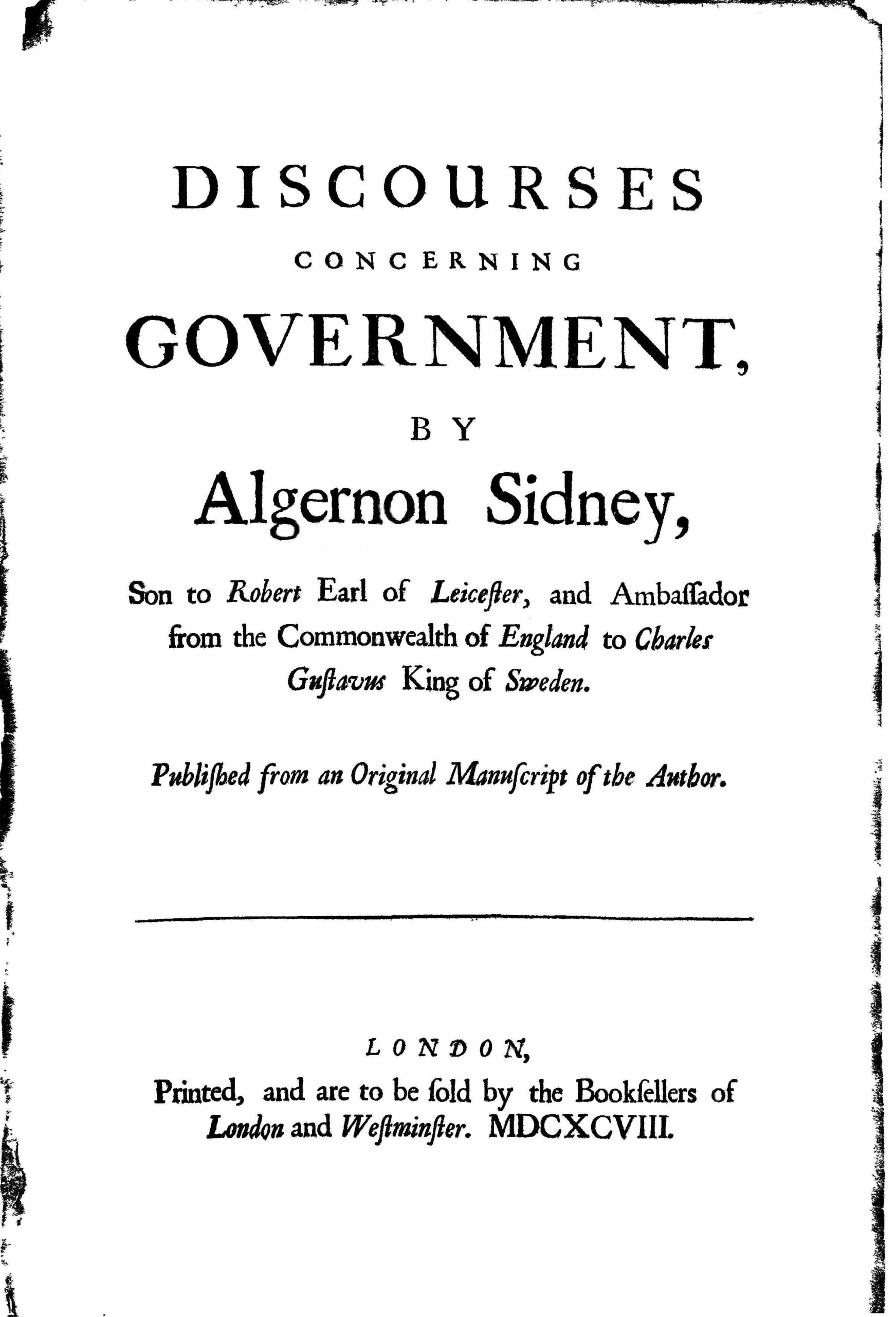 cover of Discources Concerning Government by Algernon Sidney