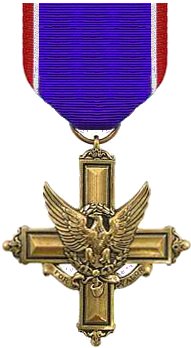The Army Distinguished Service Cross medal, featuring a bronze eagle on a cross suspended from a purple decorative ribbon.