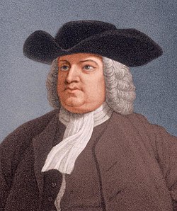 painting of William Penn with white wig and black tri-corner hat