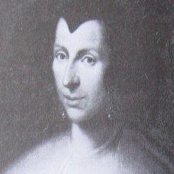 black and white image of woman with dark hair with widows peak